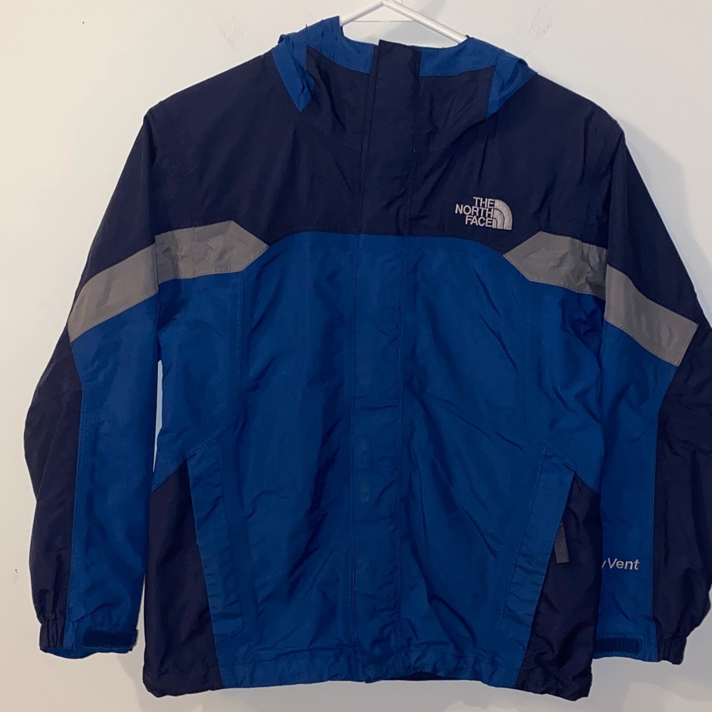 The North Face HyVent Boys Blue & Gray Hooded Shell Jacket Size Medium